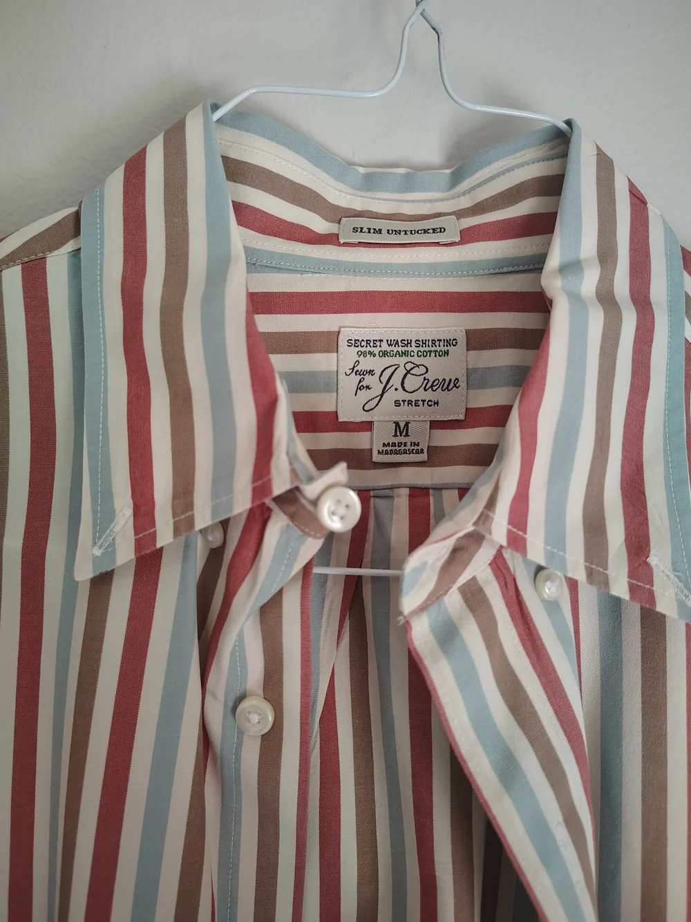 JCREW Multicolor Vertical Stripe Dress Shirt - White, Red, Blue, Tan Slim Fit